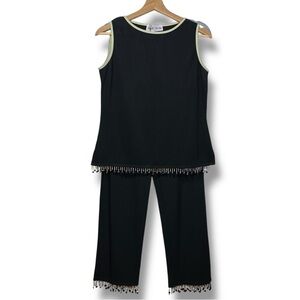 Vintage Black Knit Blouse Tank and Pants with Sequin Tassels